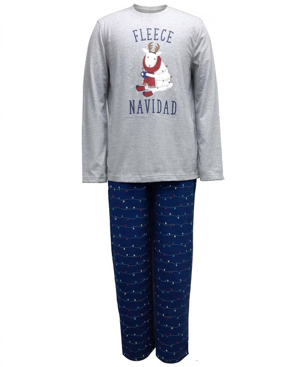 NEW FAMILY PJS men's sleepwear fleece navidad pajama set in holiday lights